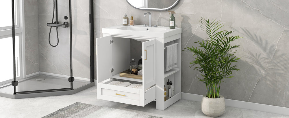 Sleek Modern Double-Shelf Bathroom Vanity with Sink