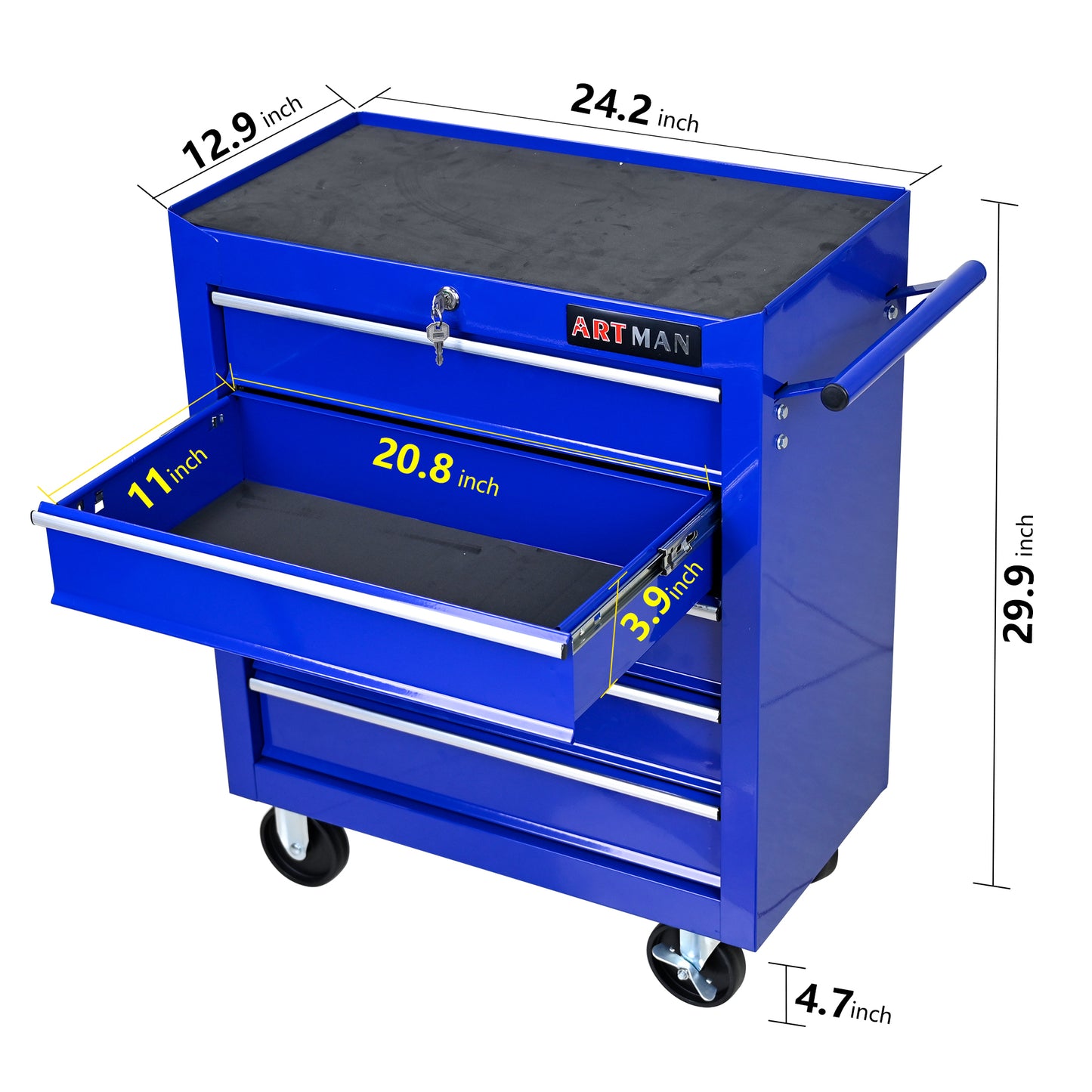 Blue Rolling Tool Cart with 5 Drawers