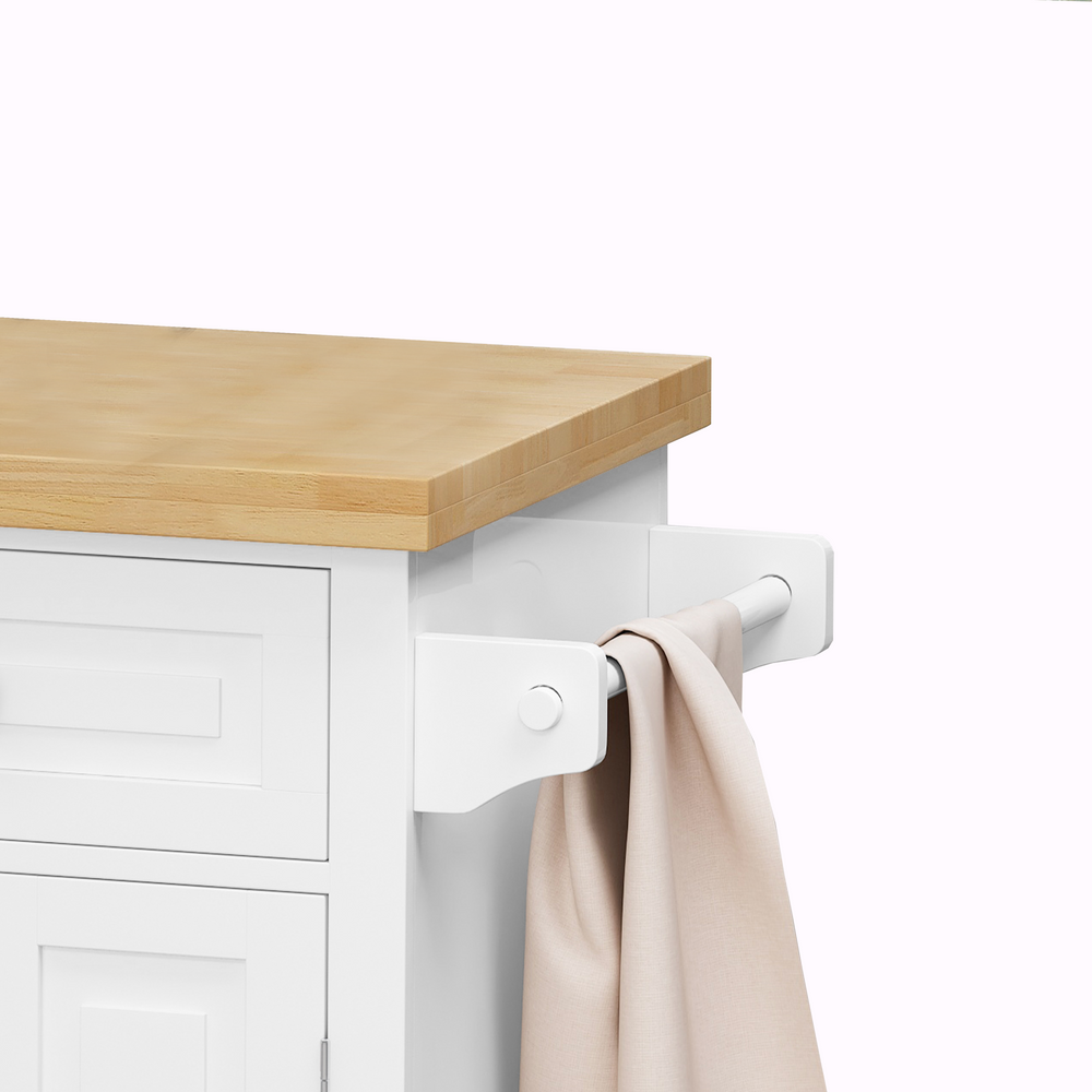 Versatile White Kitchen Island Cart with Storage & Locking Wheels