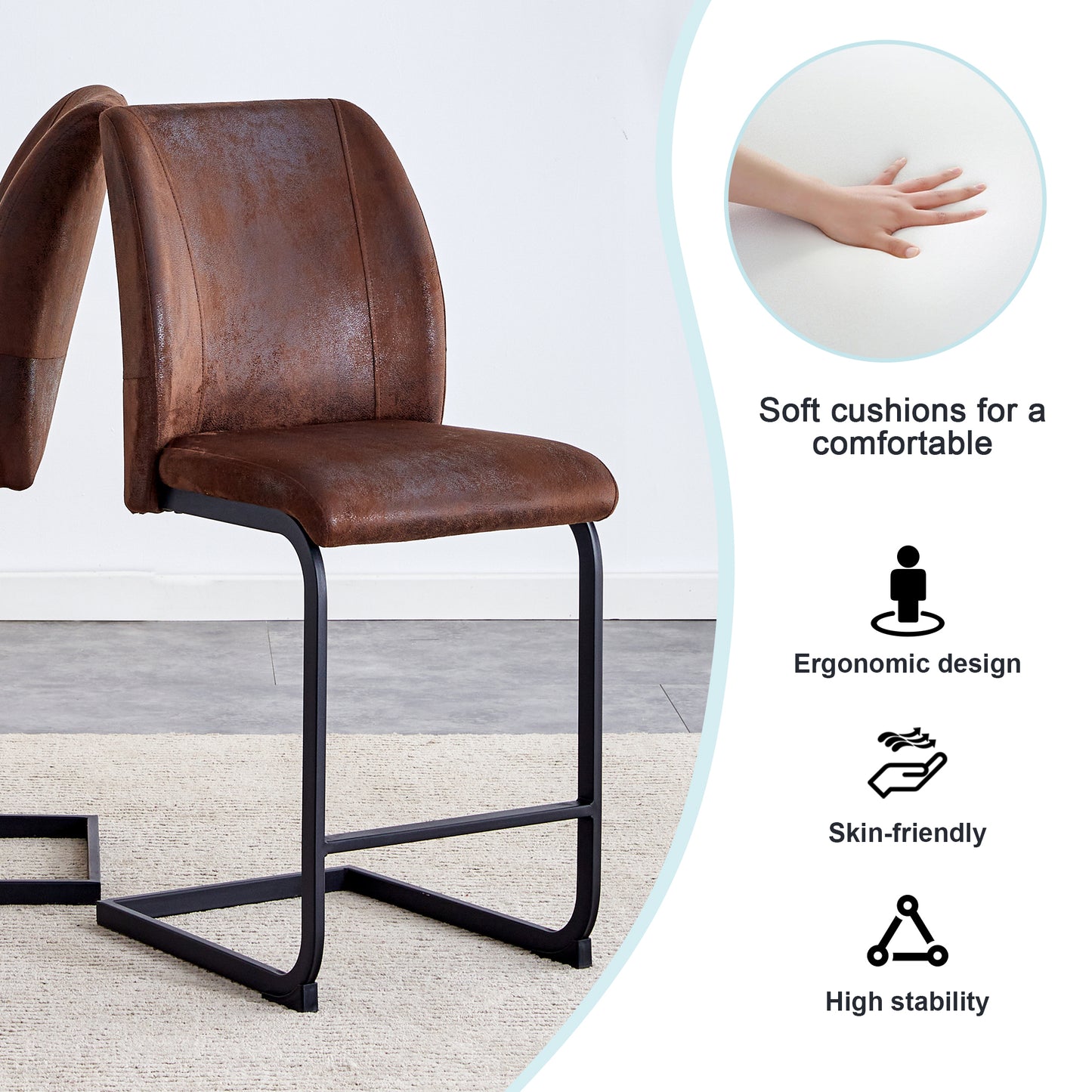 Chic Duo: Suede Cushioned Brown Chairs with Stylish Metal Legs