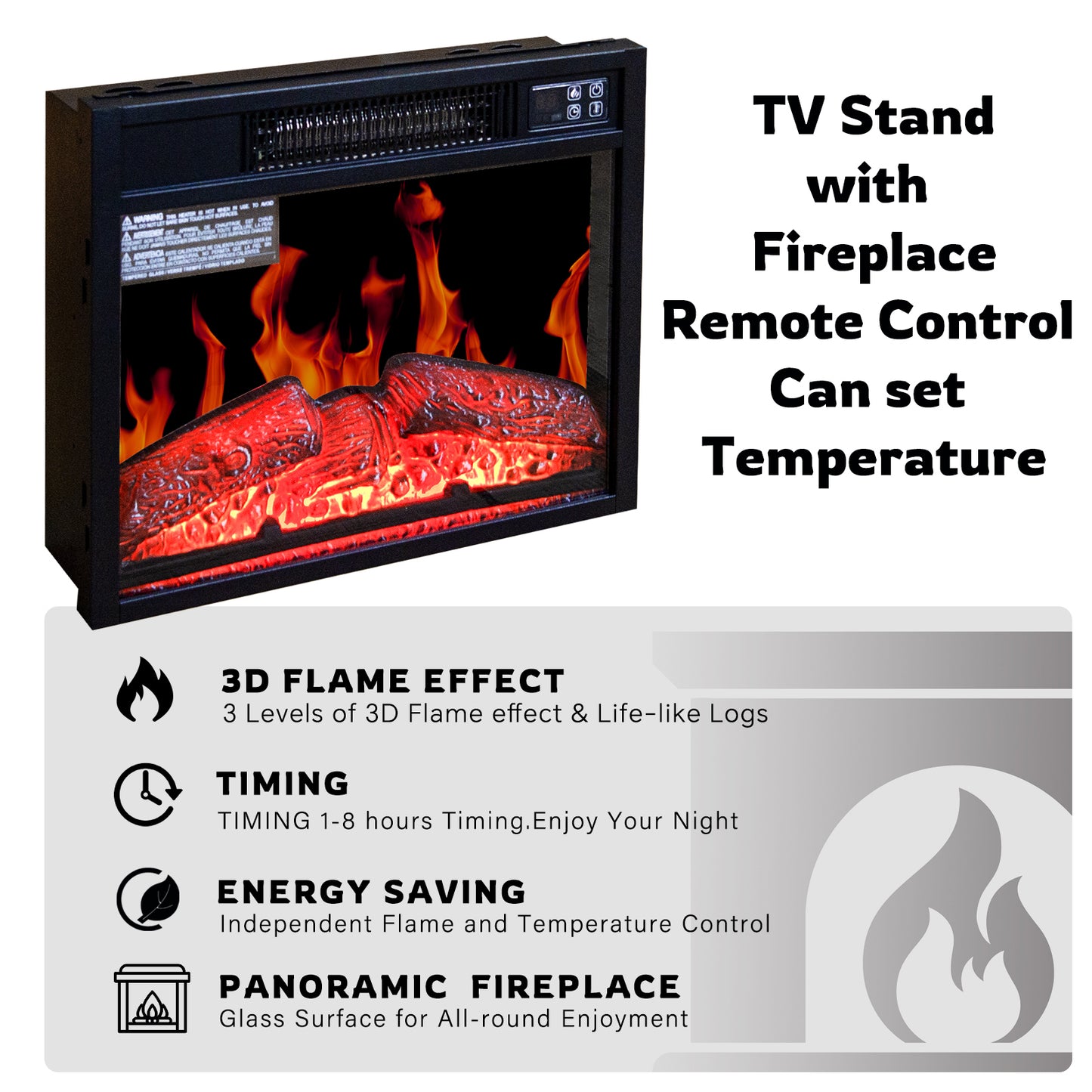 Cozy Fireplace TV Stand – Modern Entertainment Hub with Electric Heater and Storage