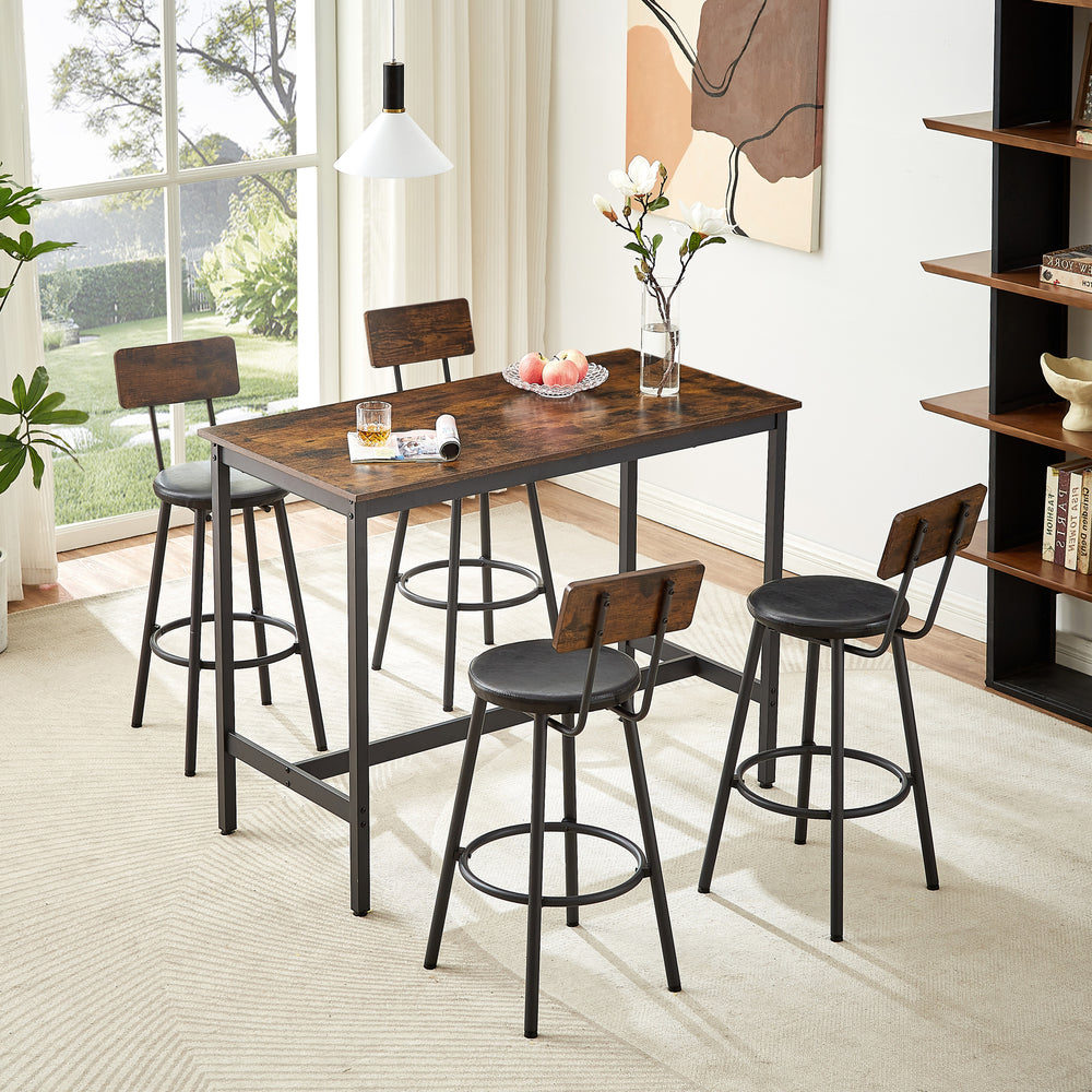 Rustic Pub Dining Set with Leather Bar Chairs