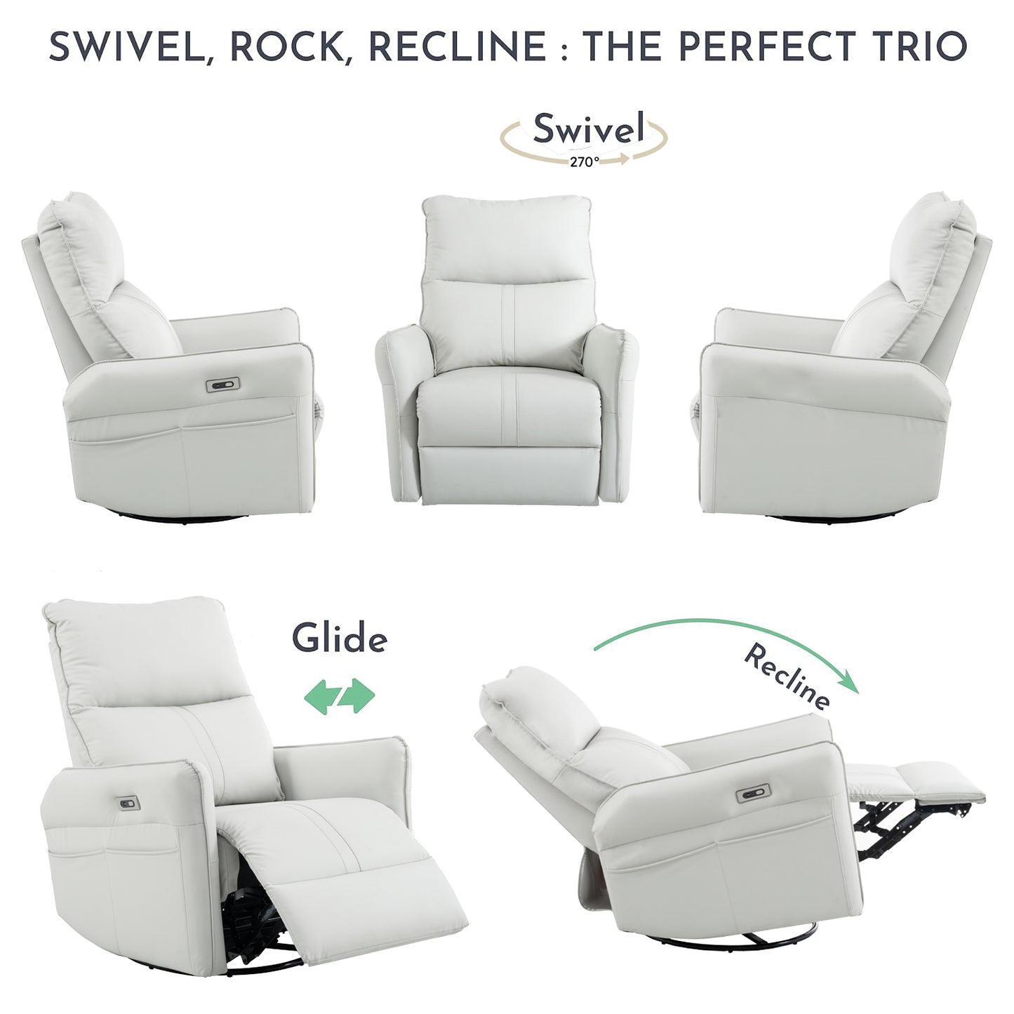 Cozy Power Swivel Rocker Recliner with USB Ports