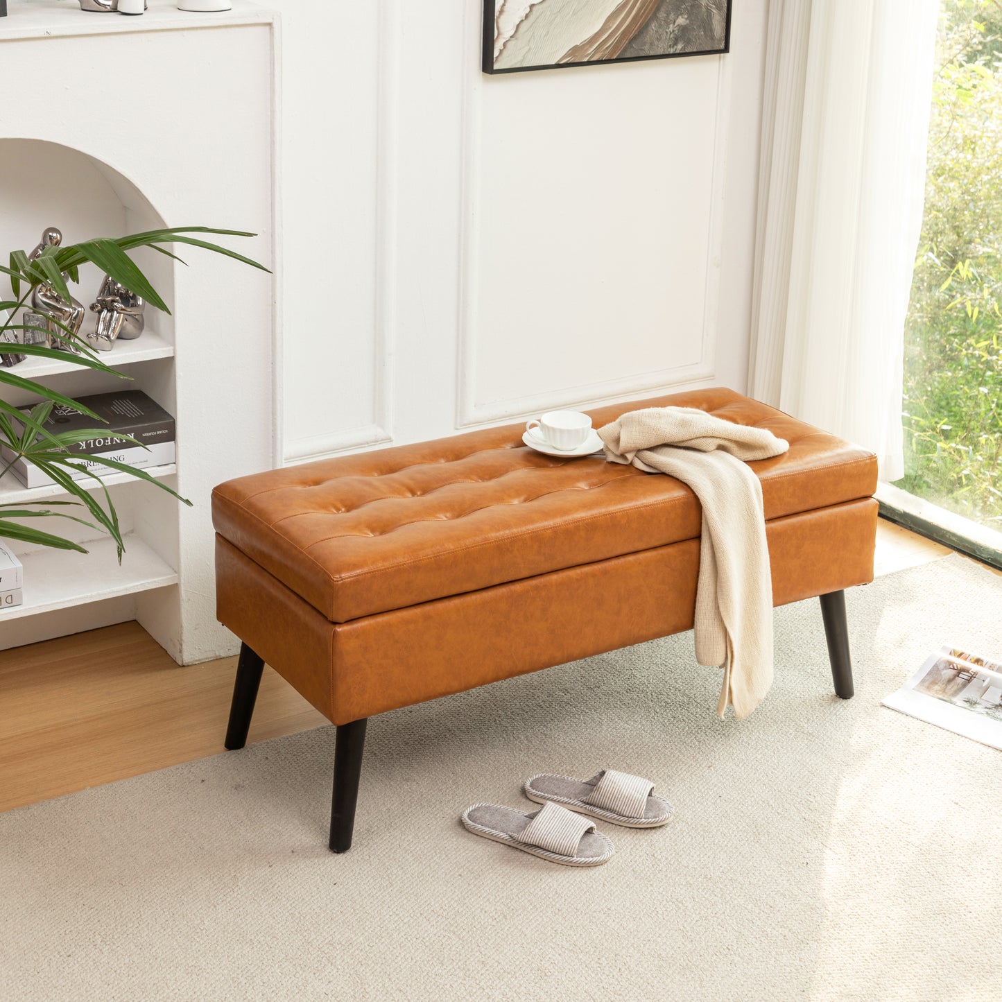 Stylish Leather Storage Bench