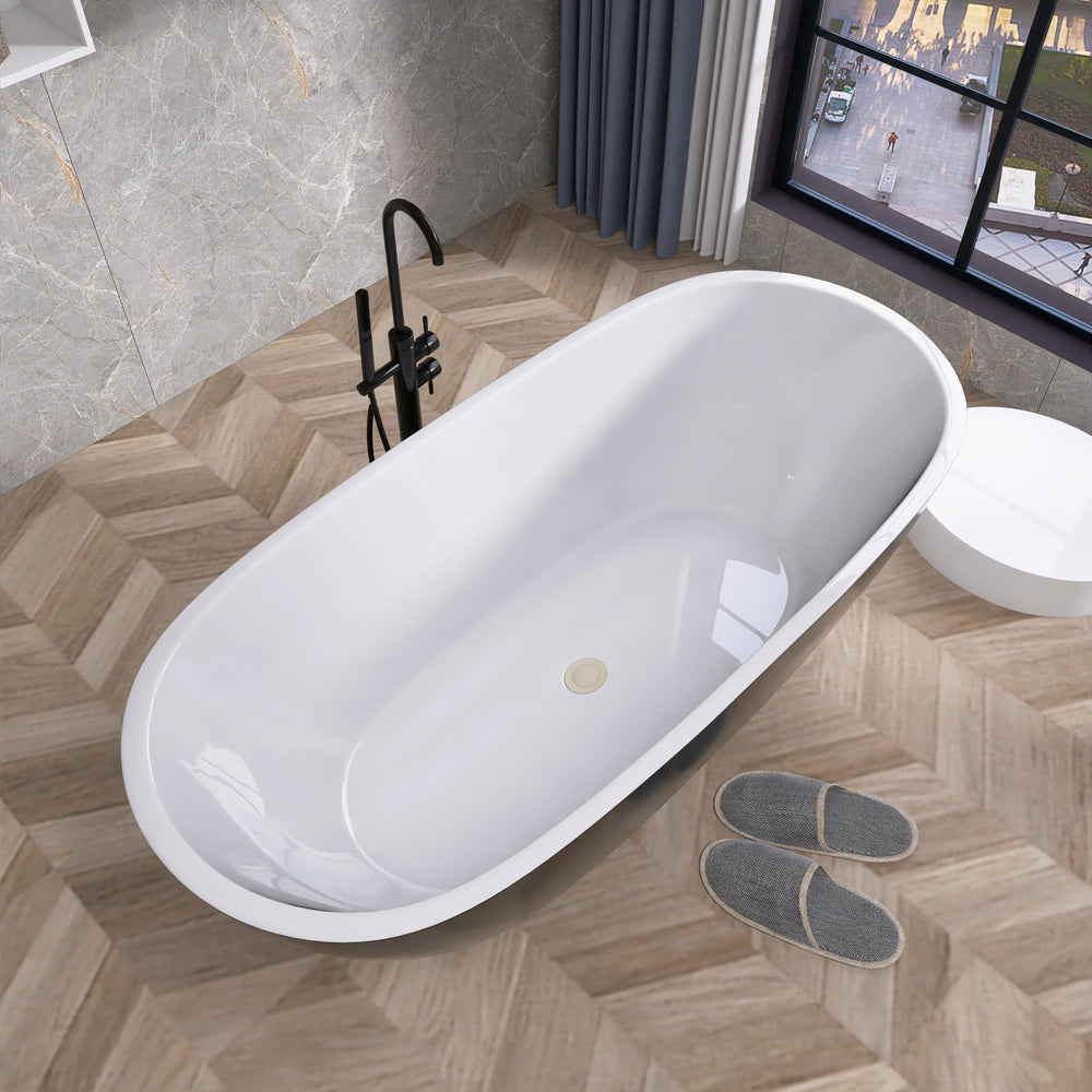 Dreamy Oval Soaking Tub - Free-Standing Design with Pop-Up Drain