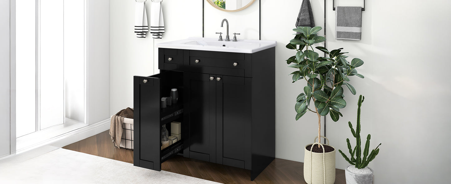 Sleek Black Vanity with Ceramic Sink & Ample Storage