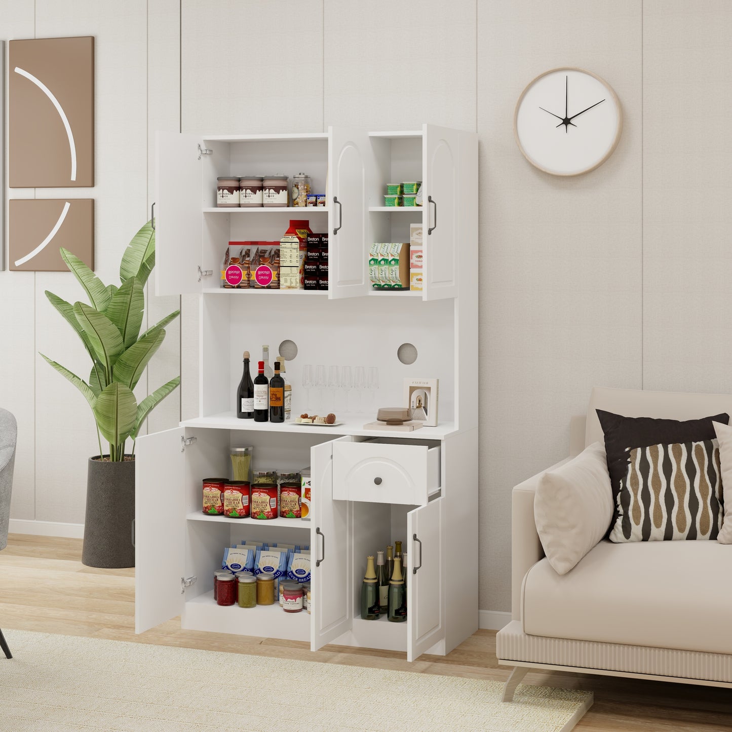 Charming White Kitchen Pantry with Countertop & Adjustable Shelves