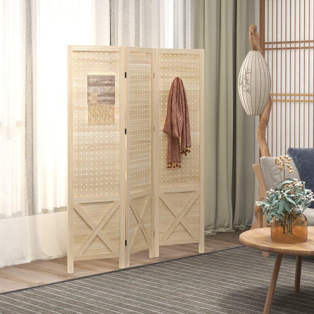 Cozy Space Divider: Stylish 3-Panel Pegboard Screen