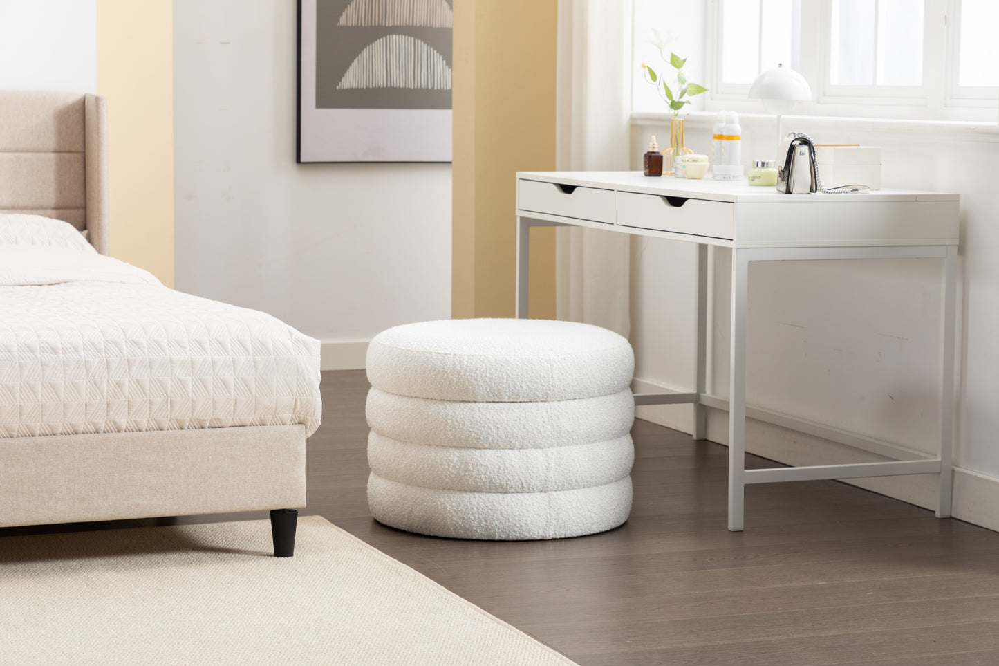 Elegant Ivory Storage Ottoman