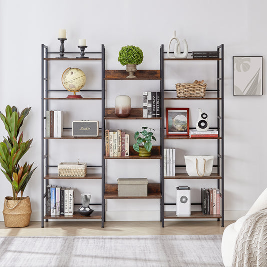 Rustic Triple Wide Bookshelf - Industrial Charm for Home & Office