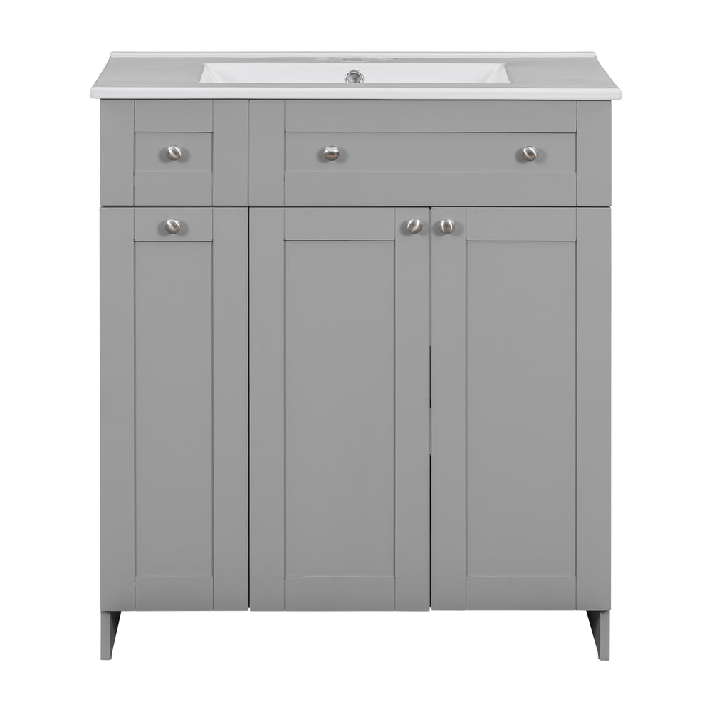 Sleek Grey Bathroom Vanity with Spacious Storage & Elegant Sink