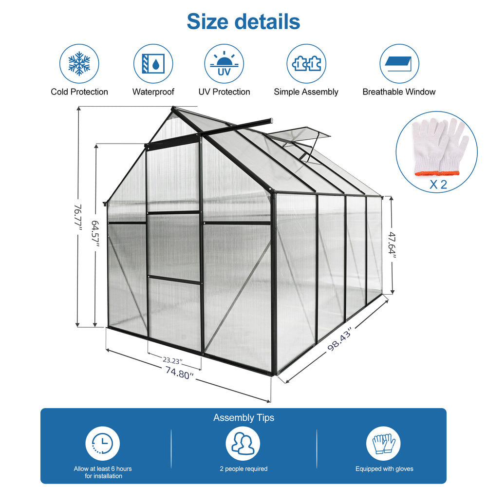 All-Season Walk-In Polycarbonate Greenhouse with Heavy-Duty Base