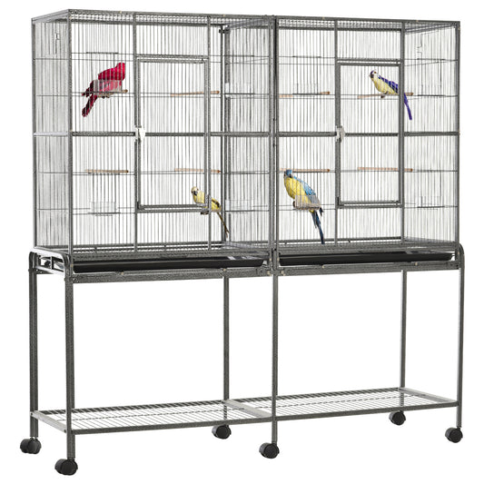 Deluxe Rolling Bird Cage with Feeder and Storage