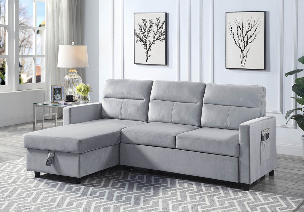 Cozy Gray Velvet Sleeper Sofa with Storage & Pocket