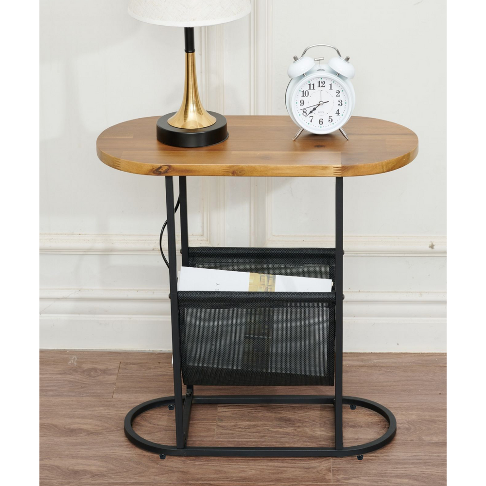 Chic Acacia Oval Side Table with Magazine Organizer