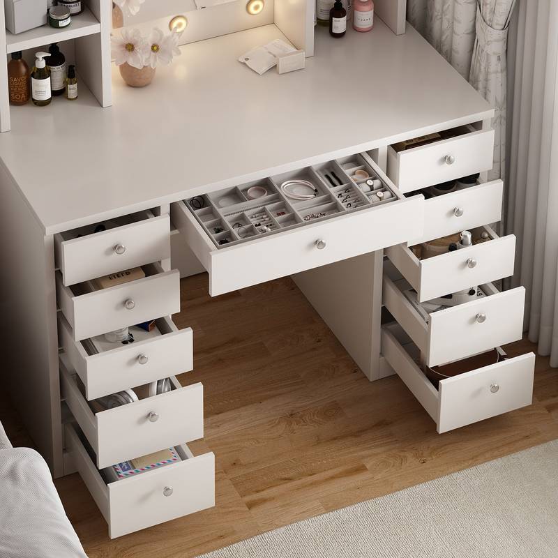 GlamGlow Vanity Desk with LED Mirror & Storage