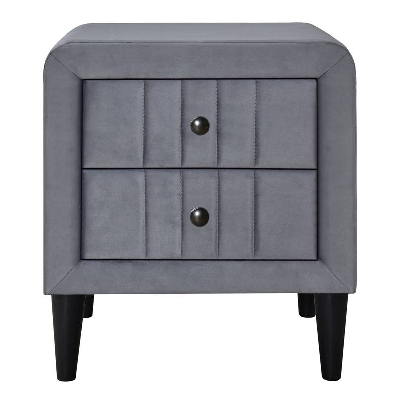 Velvet Gray Nightstand with Drawers