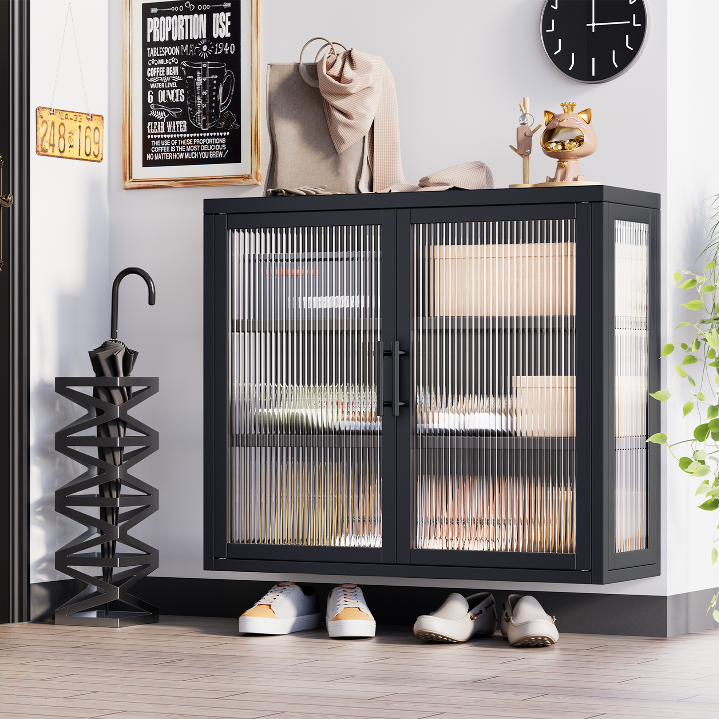 Chic Retro Wall Cabinet with Glass Doors and Shelves