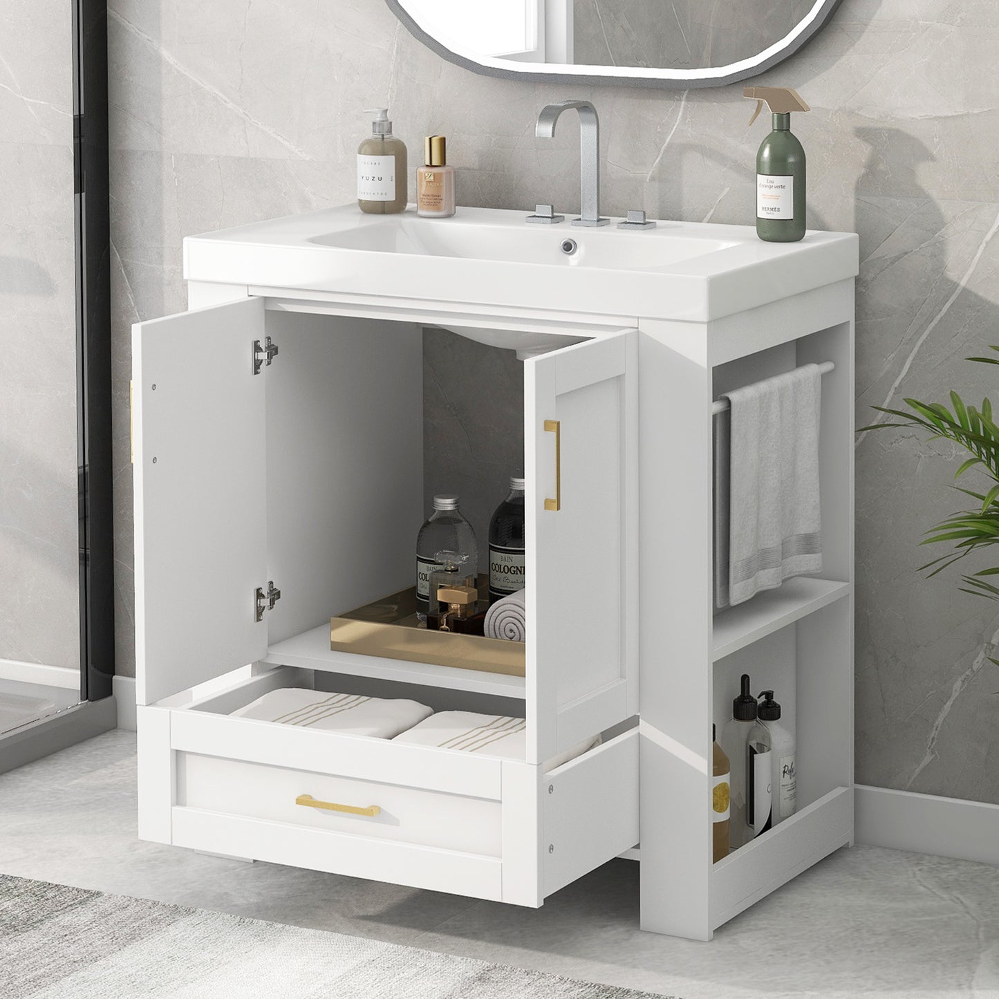 Sleek Modern Double-Shelf Bathroom Vanity with Sink