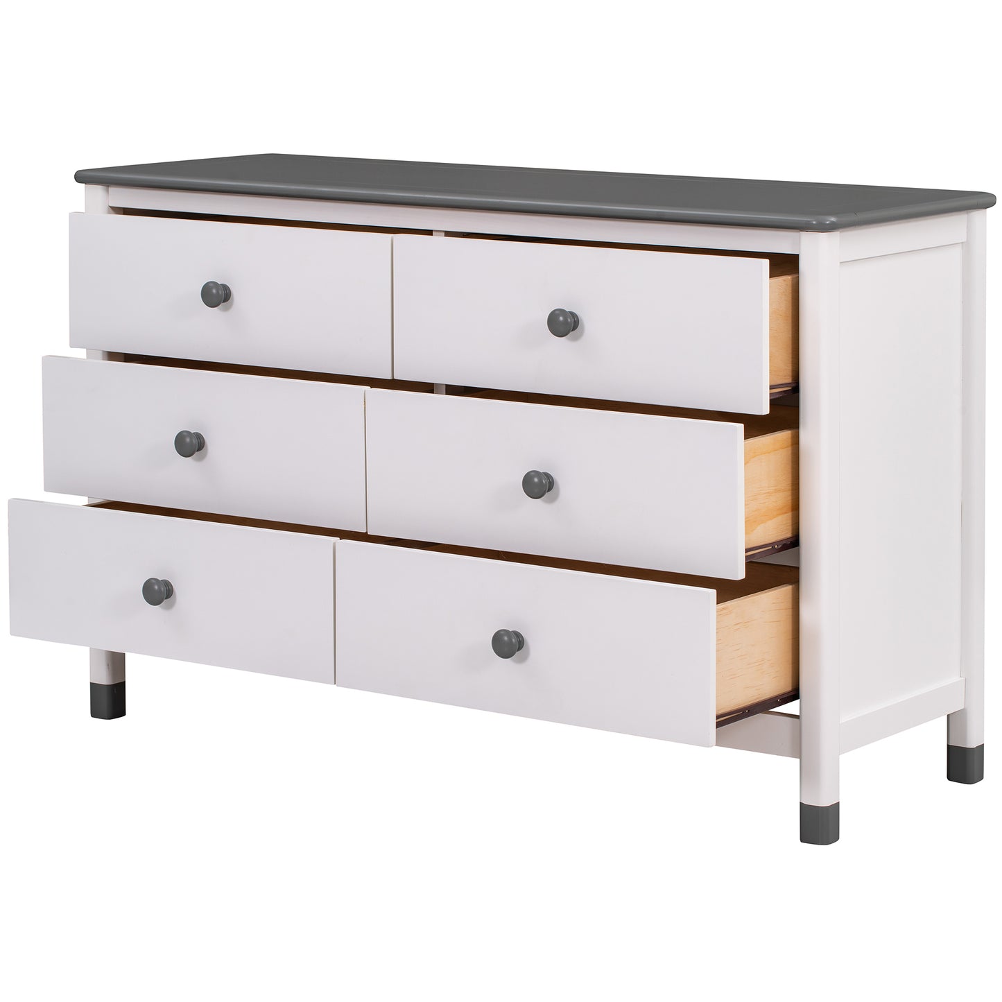 Charming Kids' Wooden Dresser with Six Drawers - White & Gray Storage Delight