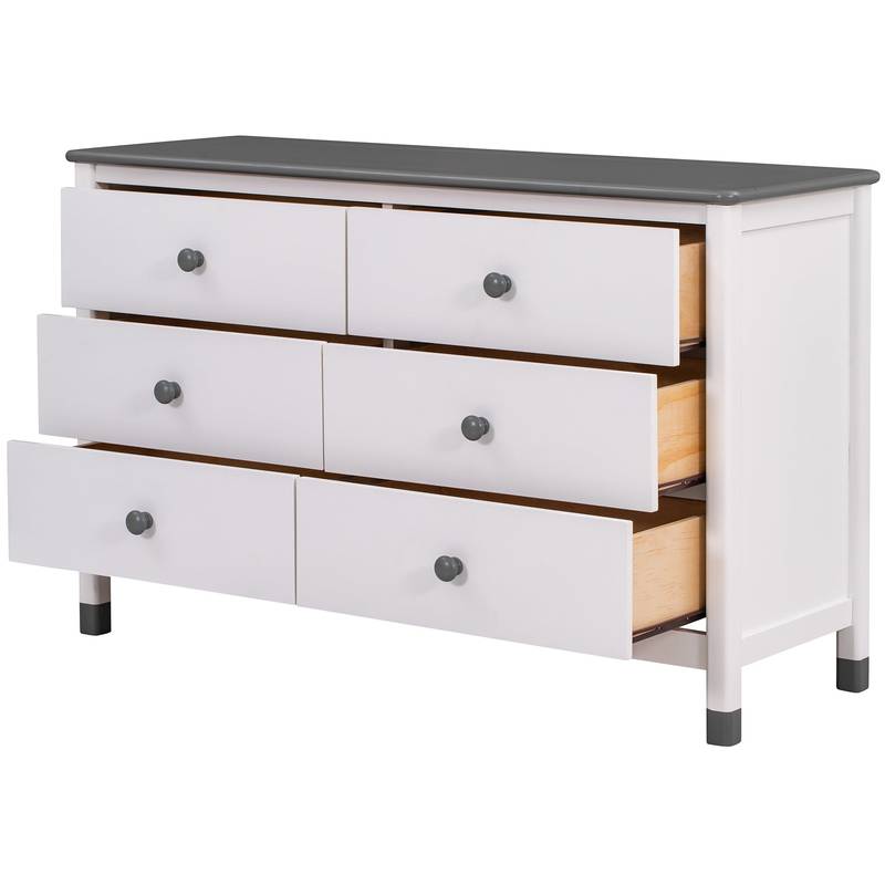 Charming Kids' Wooden Dresser with Six Drawers - White & Gray Storage Delight