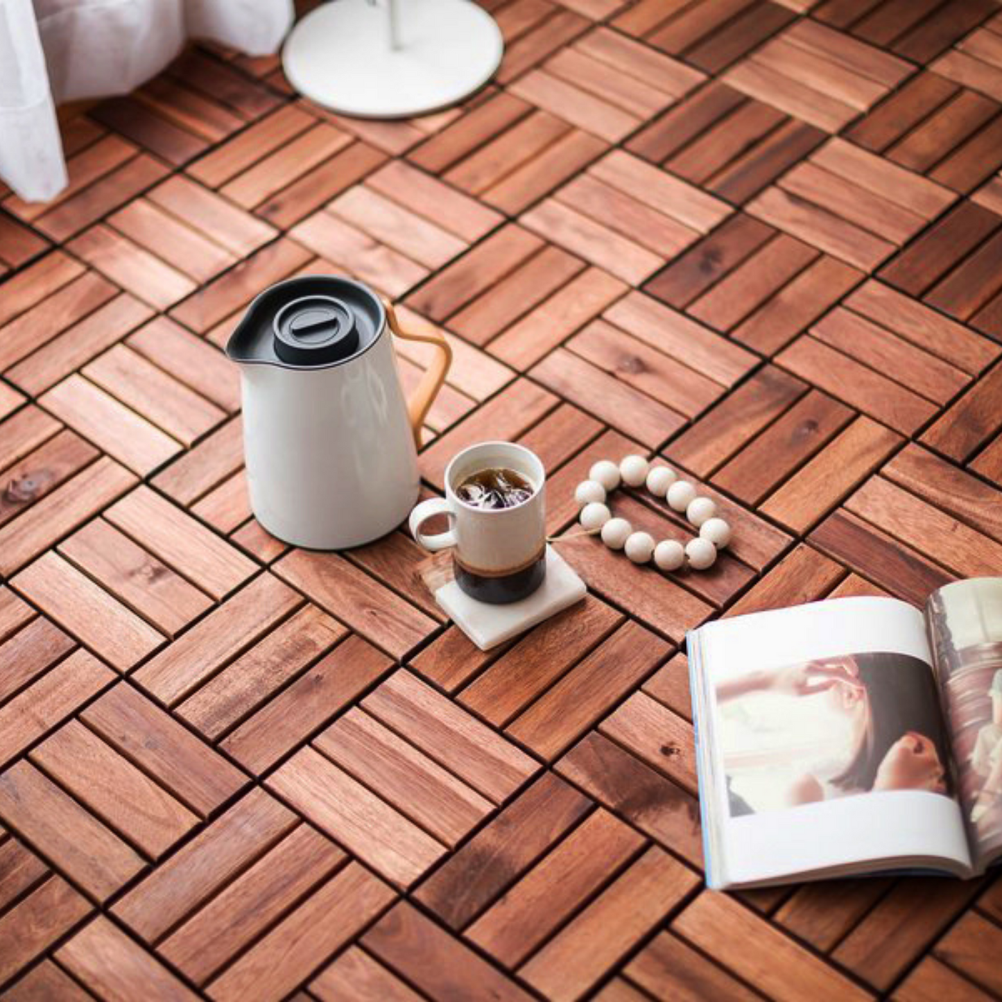 Acacia Checker Deck Tiles - Stylish Outdoor Flooring