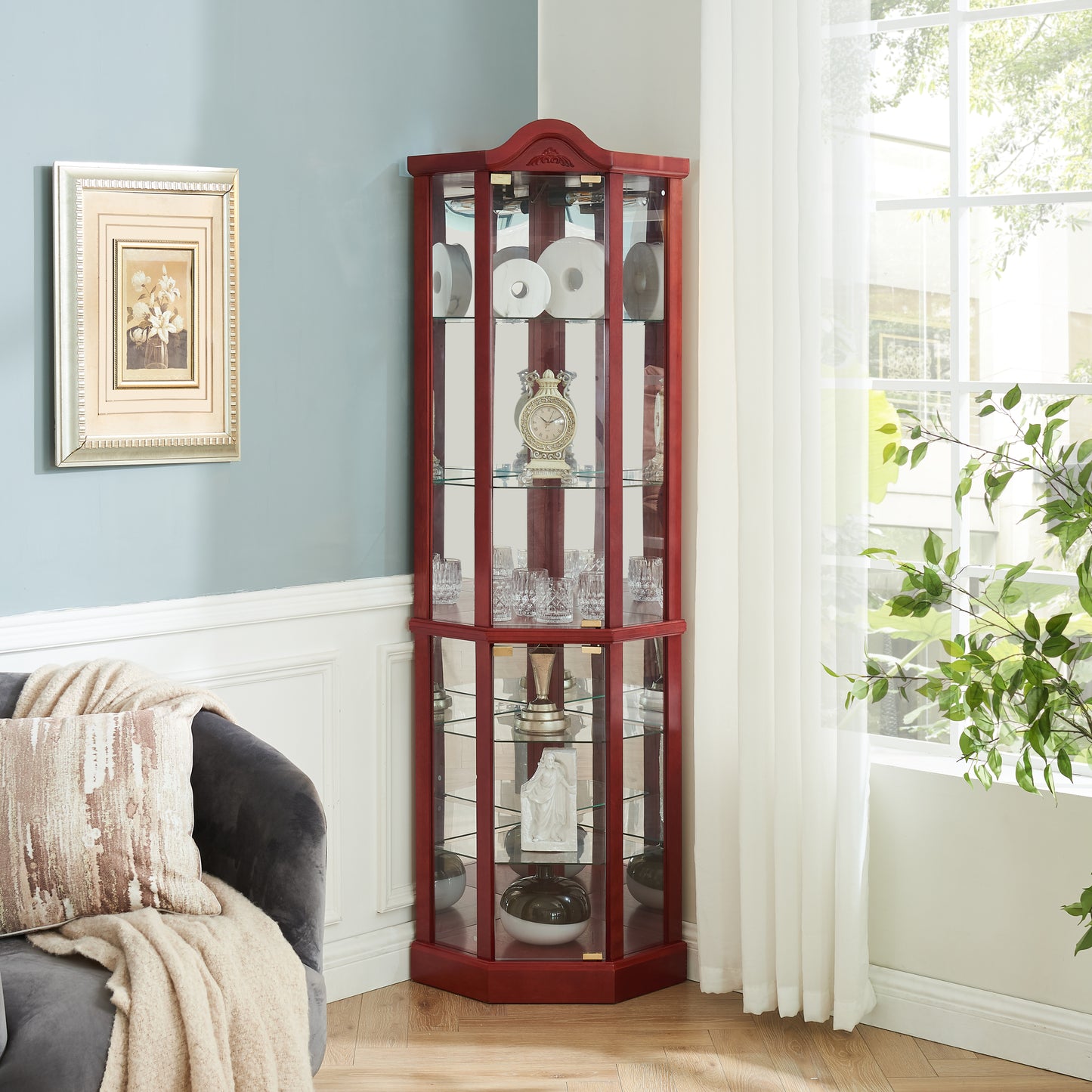 Charming Light-Up Corner Curio Cabinet