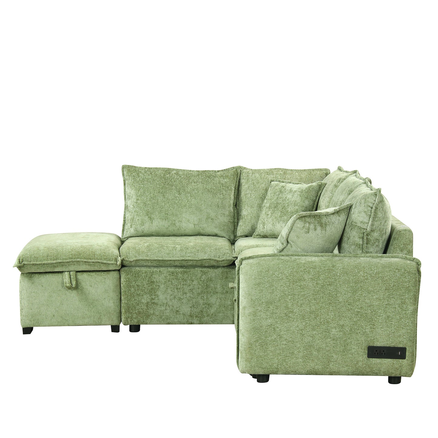 Cozy Green Convertible Sofa Bed with Storage & USB Charging