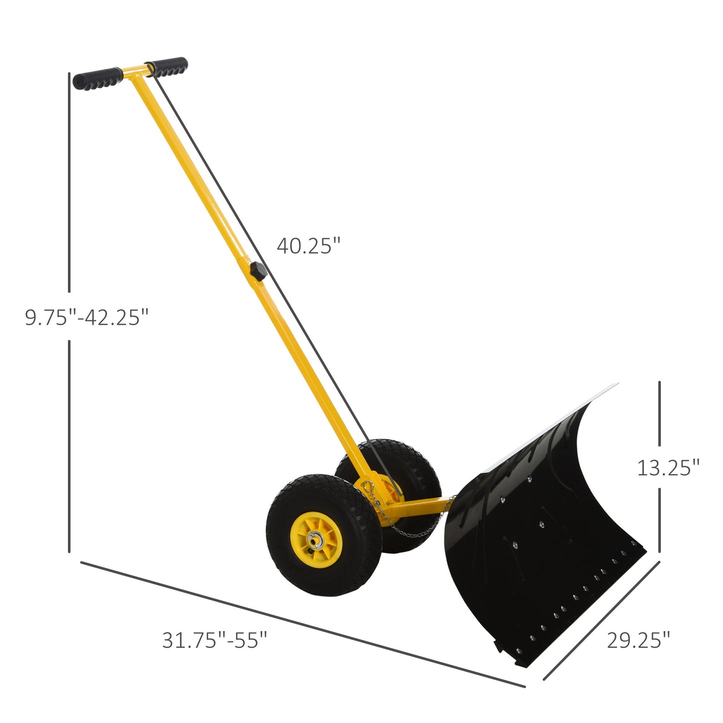 Wheeled Snow Pusher with Adjustable Handle