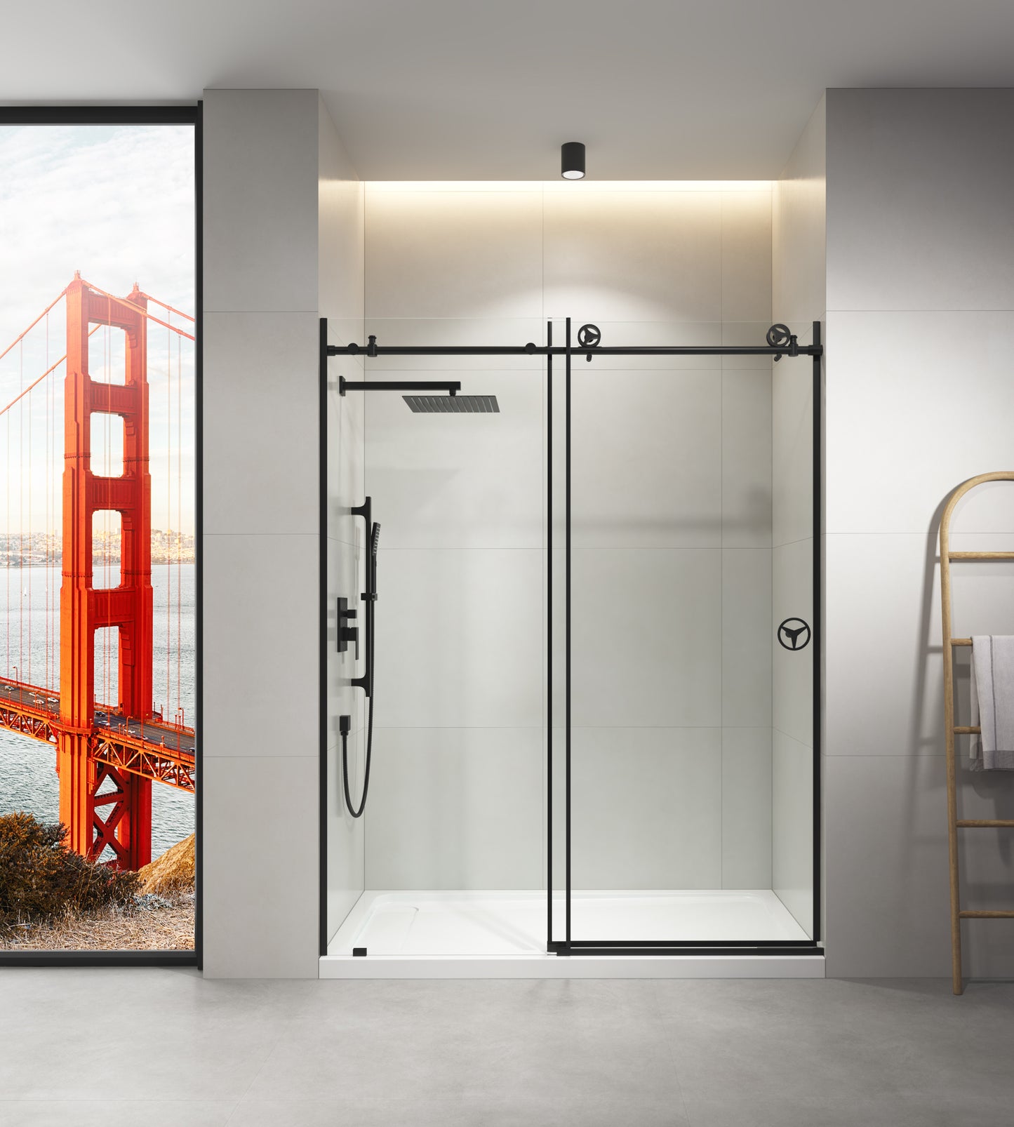 Sleek Matte Black Frameless Shower Door with Clear Glass