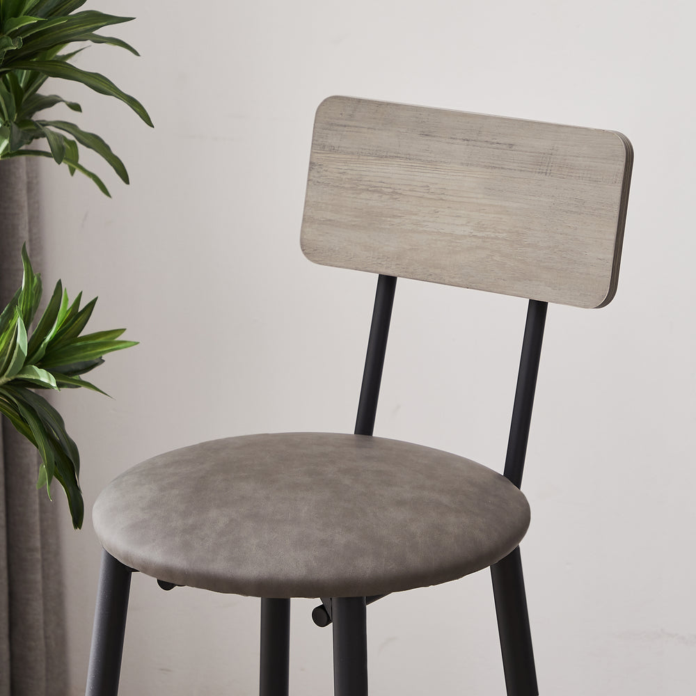 Cozy Grey Round Bar Stool Set with Backrest and Shelf