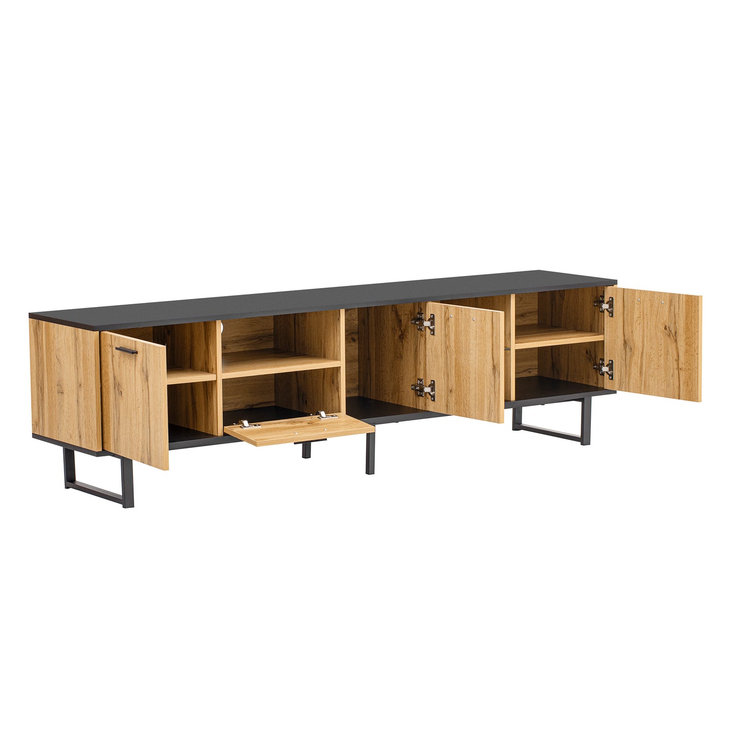 Sleek Media Console with Cabinets and Open Shelves