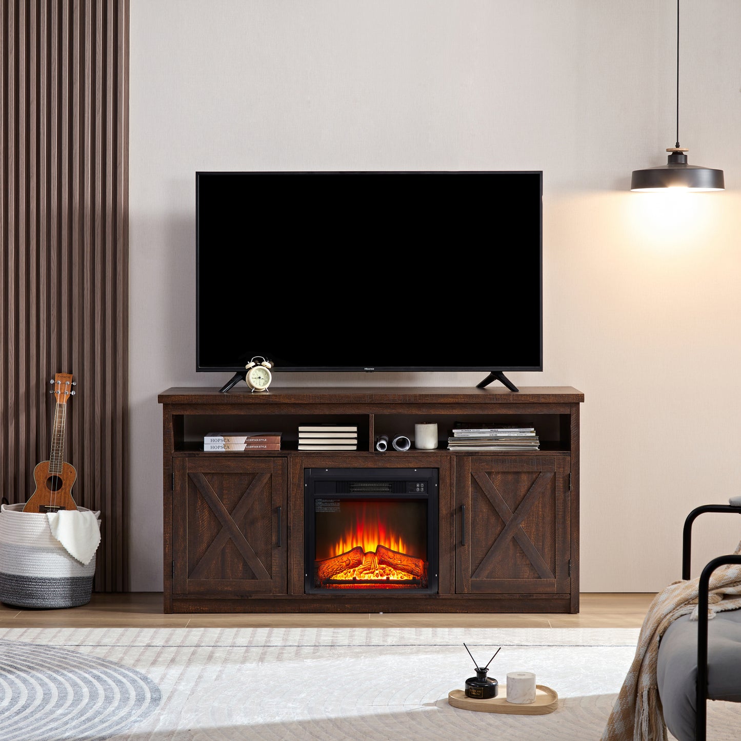 Cozy Farmhouse TV Stand with Fireplace