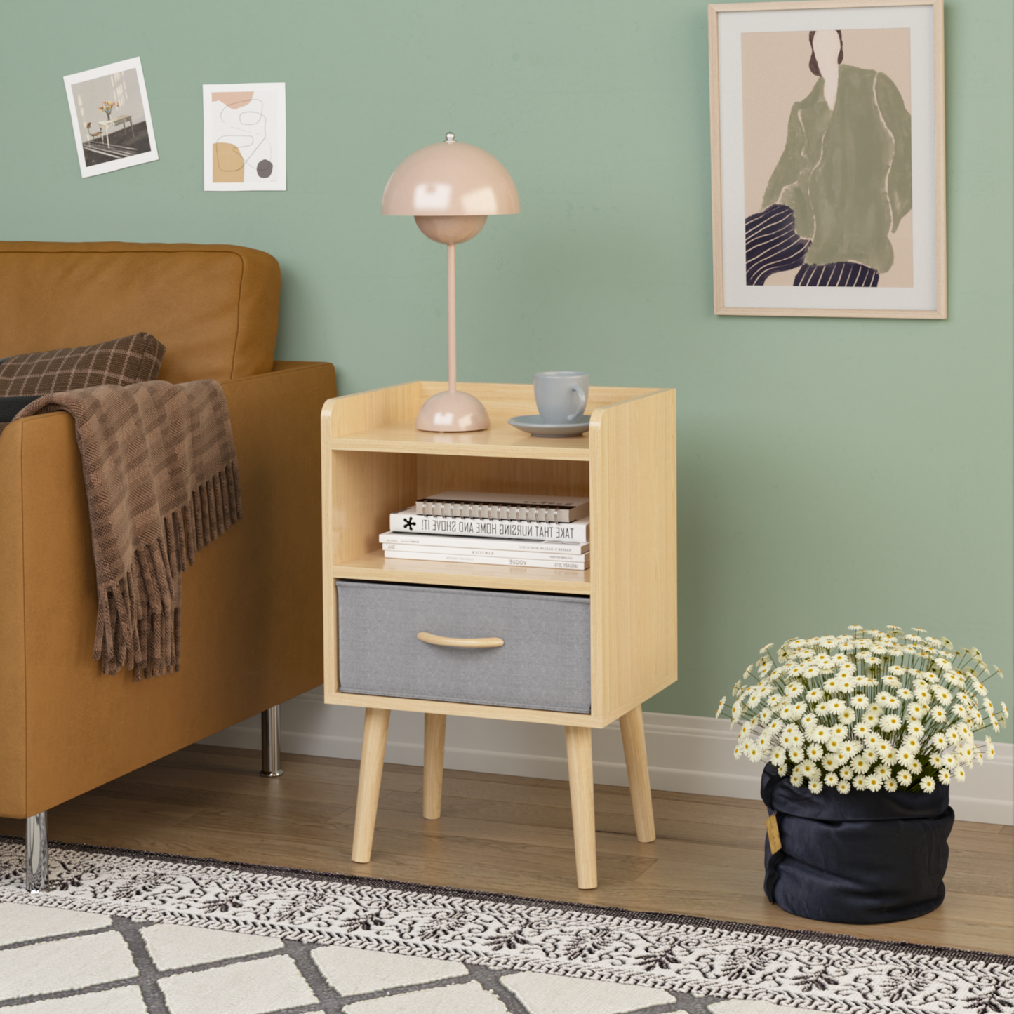 Cozy Oak Storage Nightstand