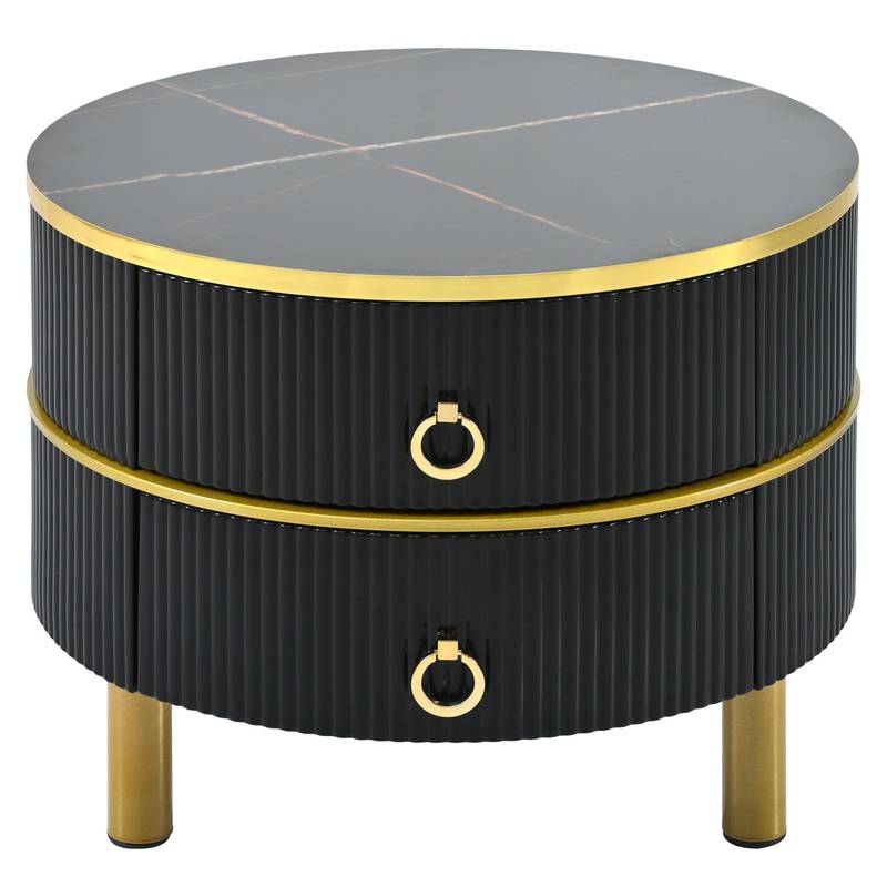 Chic Nesting Coffee Tables with Drawers - Sleek Round Design in Black and Brown Glass