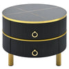 Chic Nesting Coffee Tables with Drawers - Sleek Round Design in Black and Brown Glass