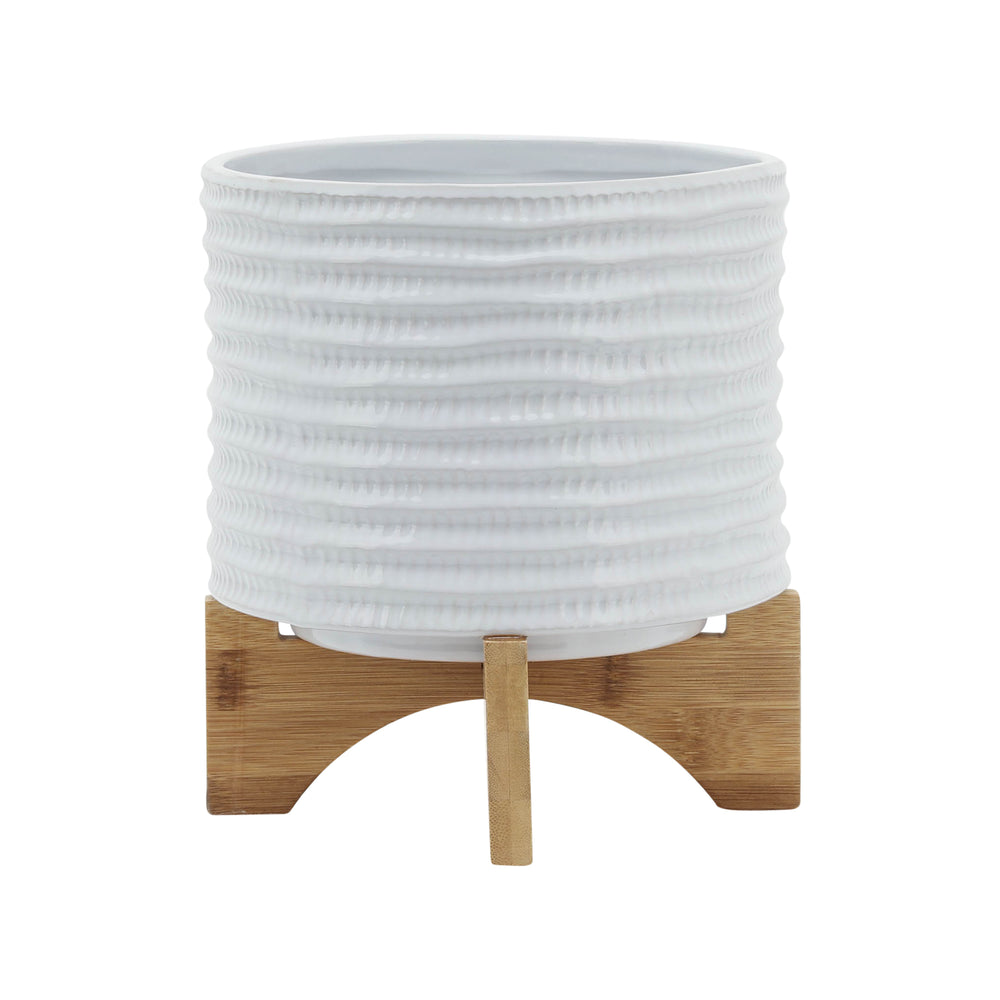 Stylish Textured White Planter with Stand