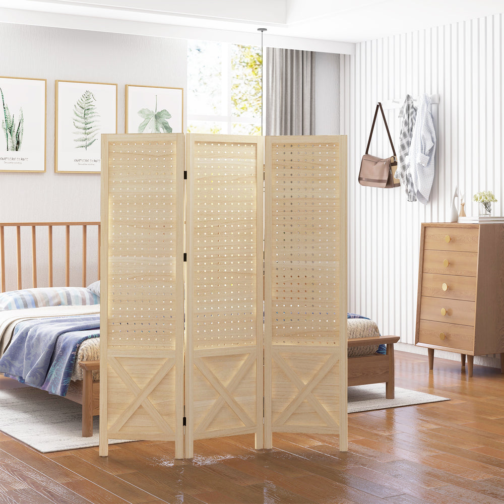 Cozy Space Divider: Stylish 3-Panel Pegboard Screen