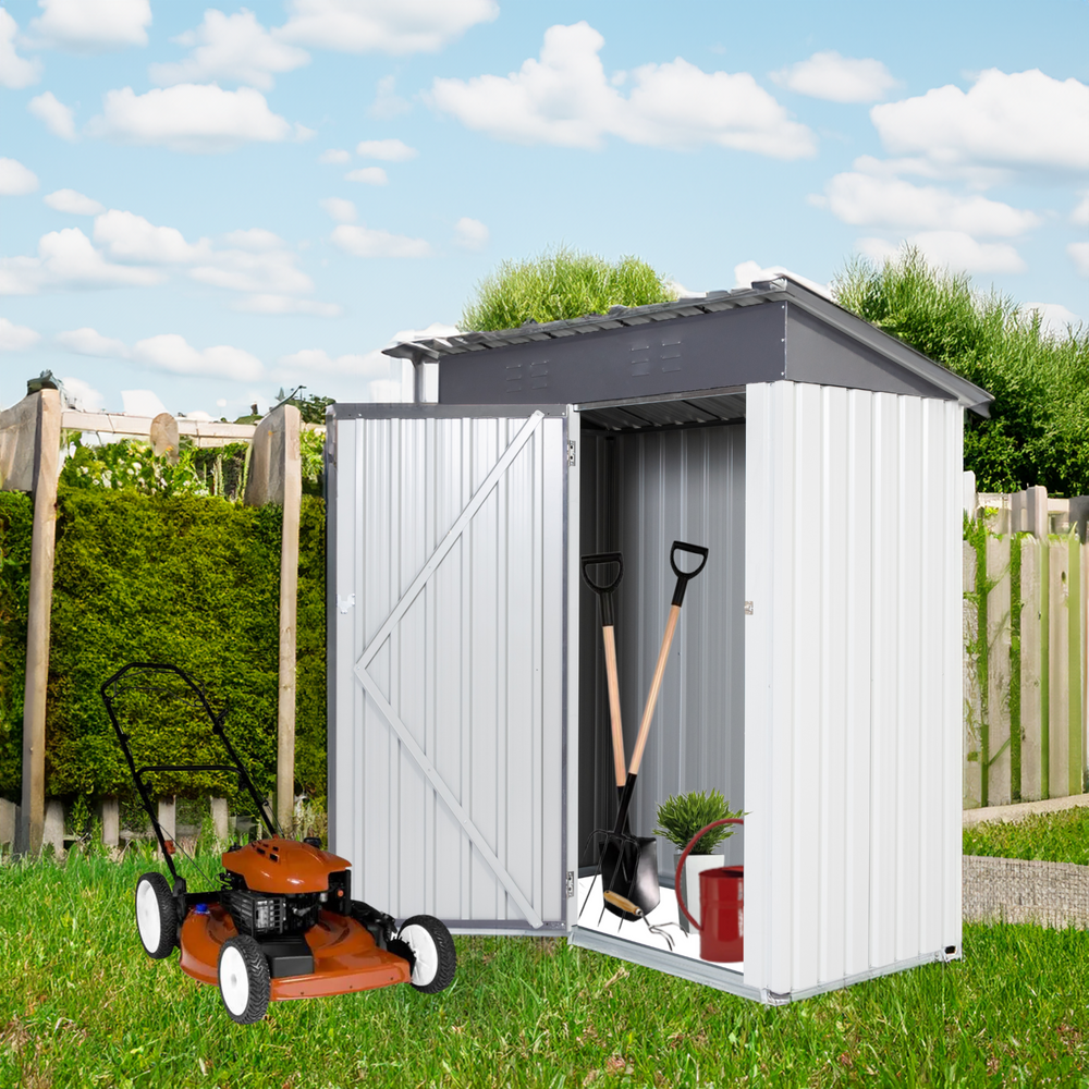 Garden Essentials Metal Storage Shed - Gray & White Rainproof Tool Keeper