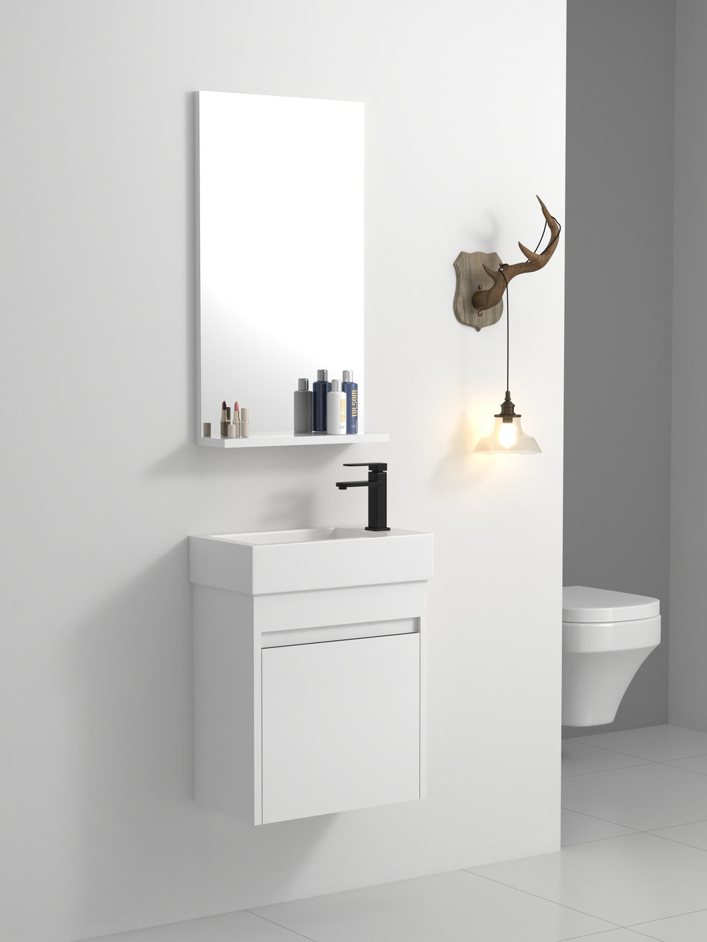 Sleek Wall-Mounted Bathroom Vanity with Soft-Close Door & White Sink