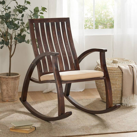 Cozy Acacia Rocker with Cushion
