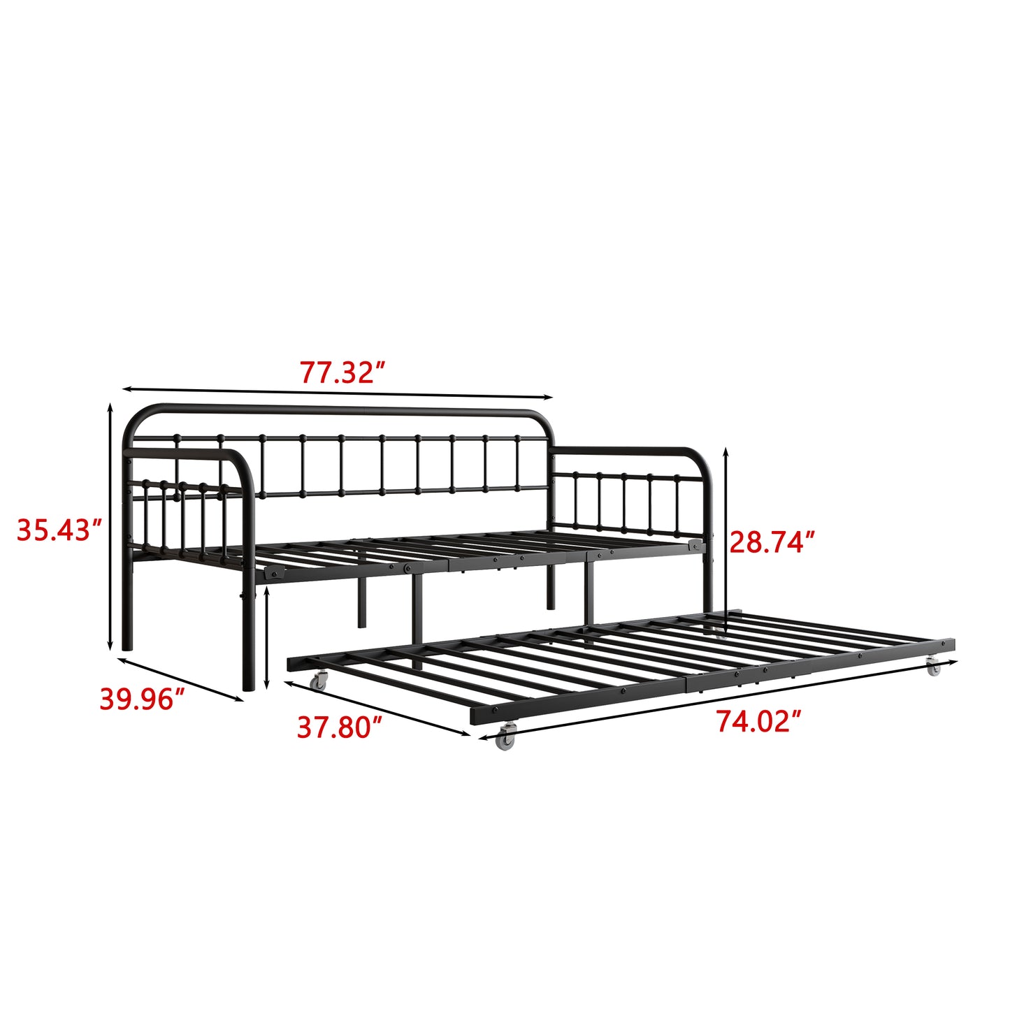 Stylish Twin Metal Daybed with Trundle - No Box Spring Needed!