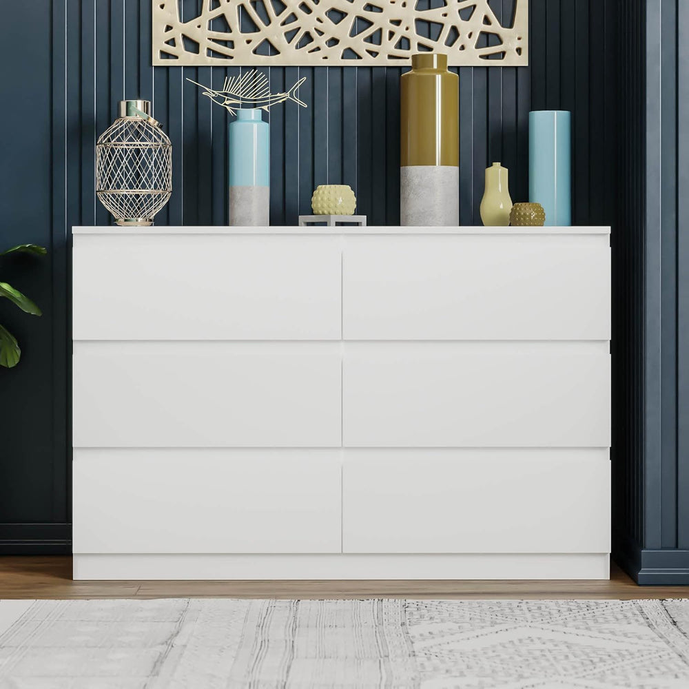 Chic White Double Dresser with Six Drawers