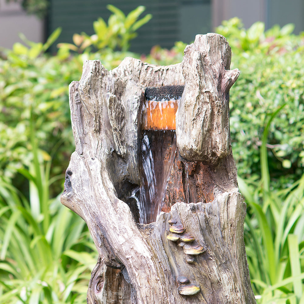 Rustic Tree Trunk Fountain with Light - Perfect for Your Garden