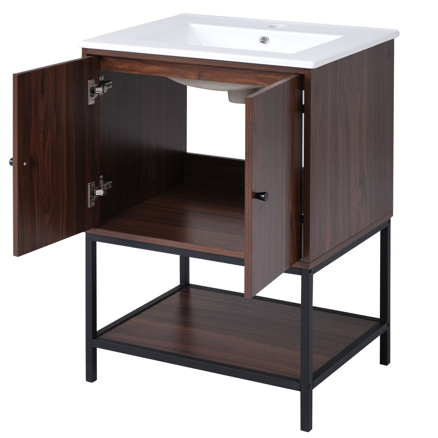 Chic Walnut Bathroom Vanity with Soft-Close Doors