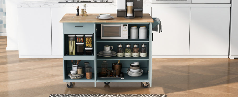 Rolling Kitchen Island with Foldable Top and Storage