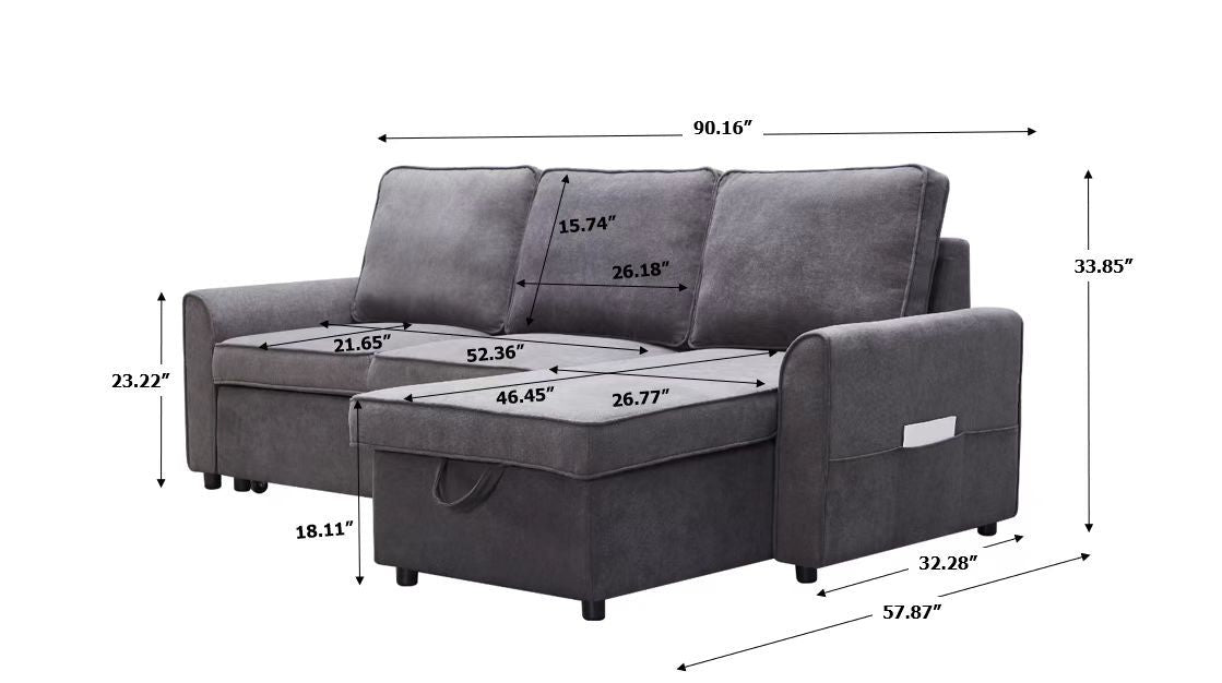 Cozy Contemporary L-Shaped Sofa Bed with Storage and Chaise