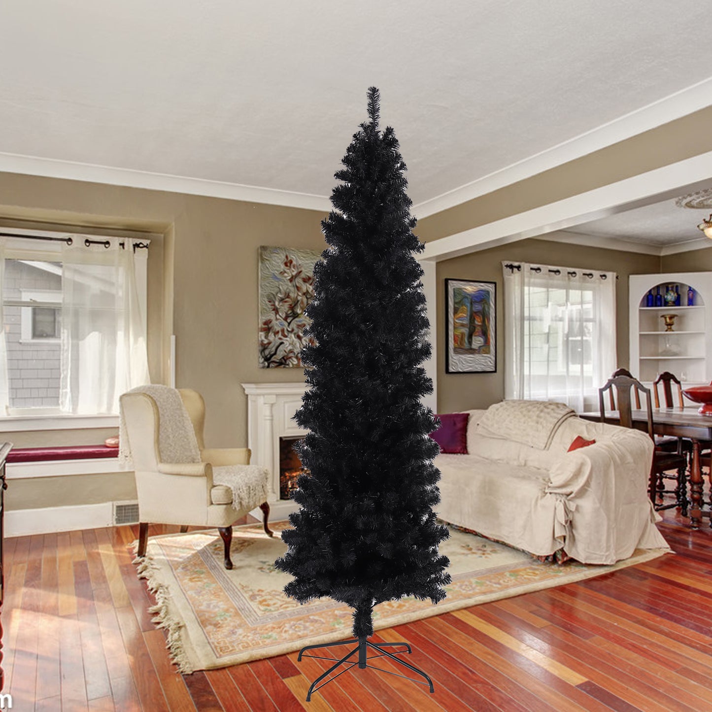 Chic Black Slim Christmas Tree with Folding Stand