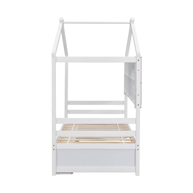 Cozy Twin House Bed with Roof & Storage