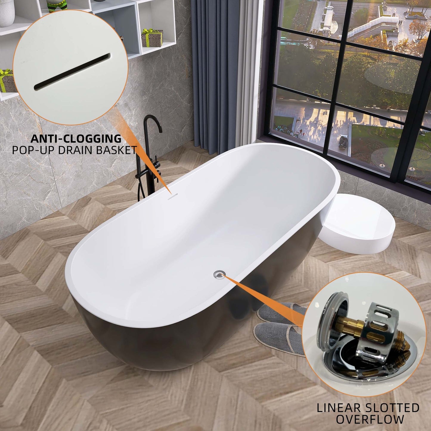 Elegant Oval Freestanding Soaking Tub with Chrome Drain